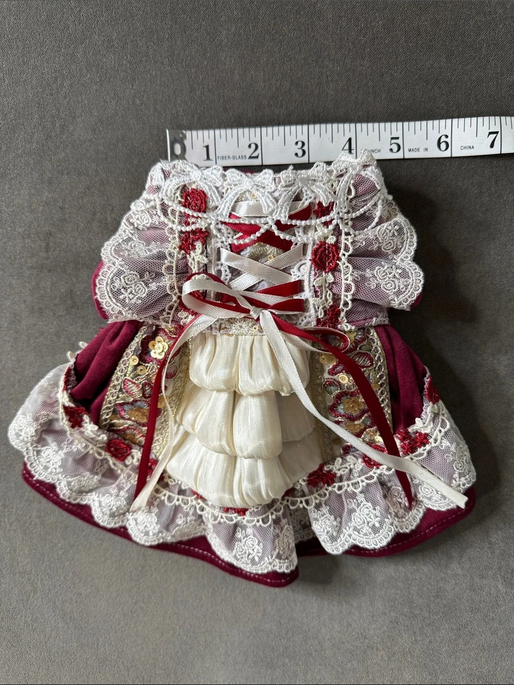 Pet Burgundy Lace Trim Dog Cat Dress Cream Ruffles Wedding Formal Size XS